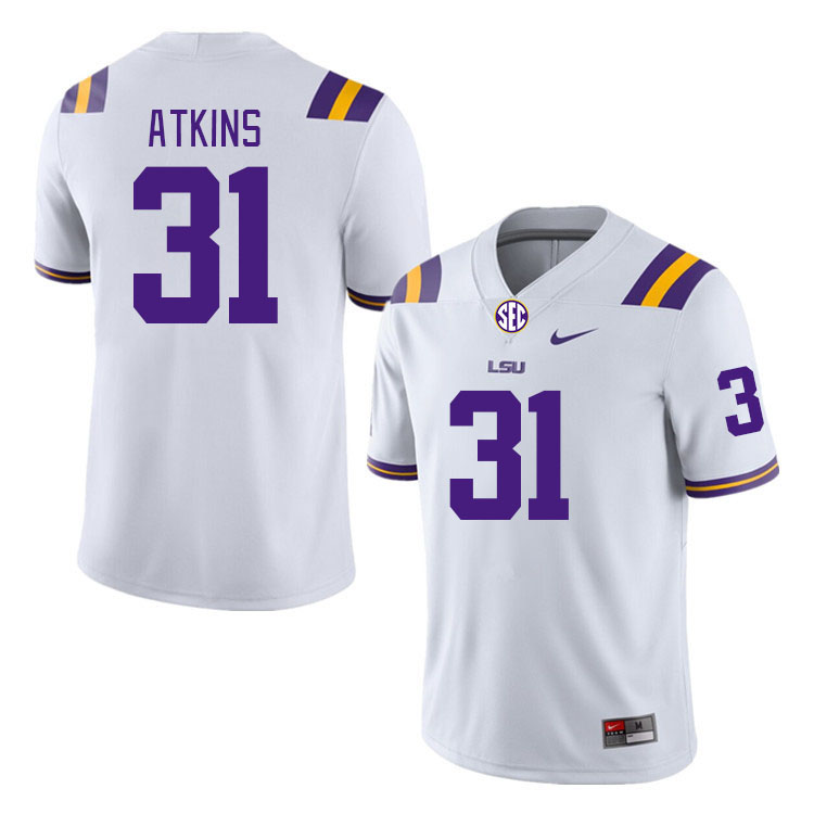 Men #31 Xavier Atkins LSU Tigers College Football Jerseys Stitched-White